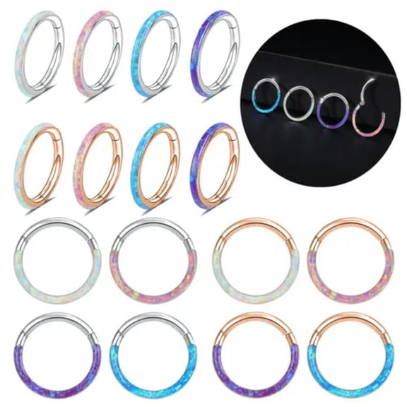 QQTDFG 1Pc Stainless Steel Opal Nose Septum Rings 16G Ear Tragus Helix Piercing Earring-Style 12-8mm