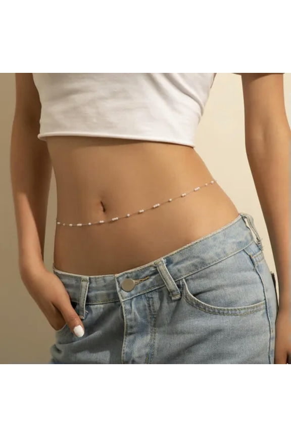 1Pc Waist Chain Copper Belly Button Chain Summer Beach Bikini Body Chain Jewelry-Silver-Style 3