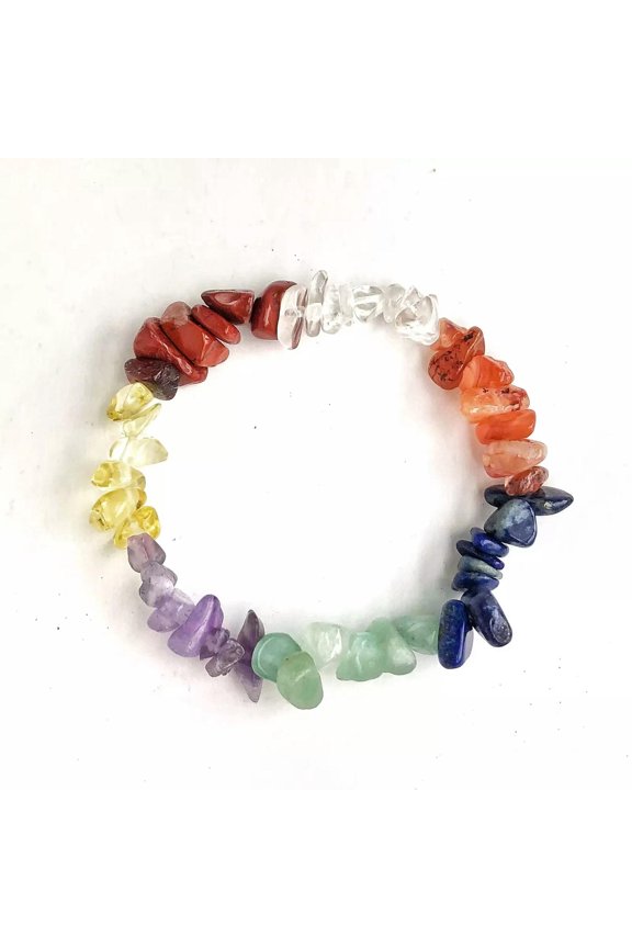 1pc 7 Charka Natural Stone Bracelet Crystal Healing Chip Chain Irregular-default
