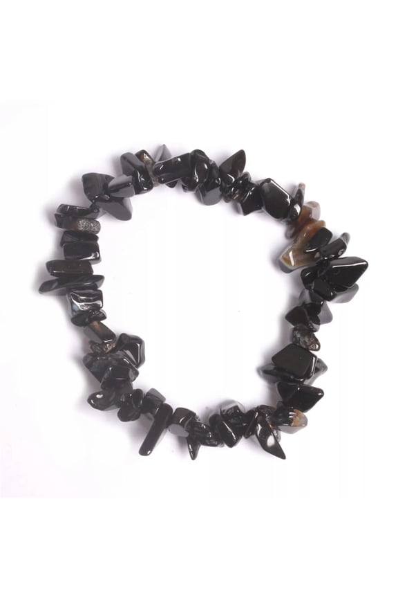 1pc Black onyx Natural Stone Bracelet Crystal Healing Chip Chain Irregular-default