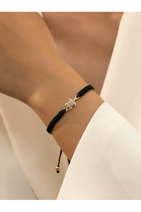 1pc Couple's Metallic Minimalist Sea Turtle Shaped Bracelet With Gemstone Decor-default