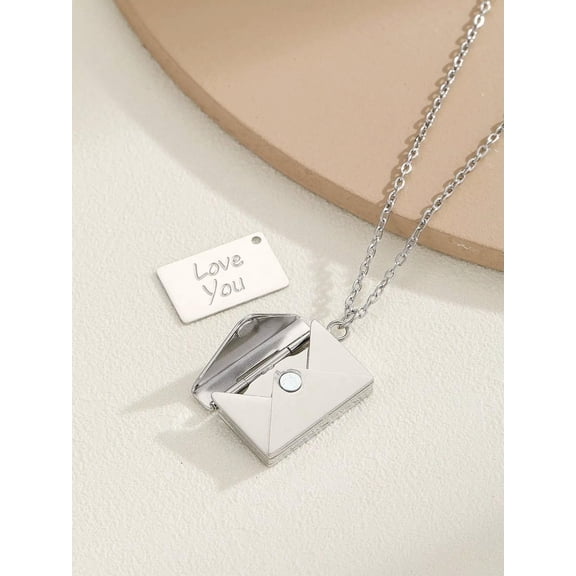 QQTDFG 1pc Creative Stainless Steel Envelope Shaped Pendant Necklace Statement Necklace-default