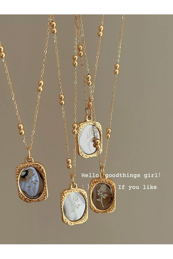 1pc Elegant magic Mirror Rose Stainless Steel Pendant Necklace For Women-default