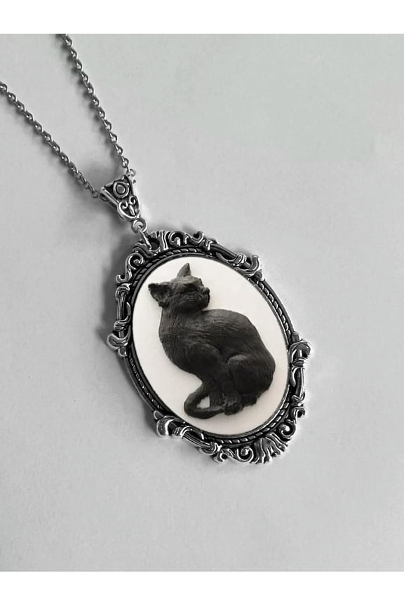 1pc Gothic Style Vintage Black Cat Pendant Necklace for Women Novelty Necklace-default
