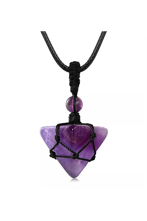 1pc Handcrafted Natural Amethyst Stone Crystal Pyramid Pendant Necklace-default