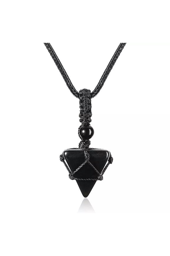 1pc Handcrafted Natural Black onyx Stone Crystal Pyramid Pendant Necklace-default