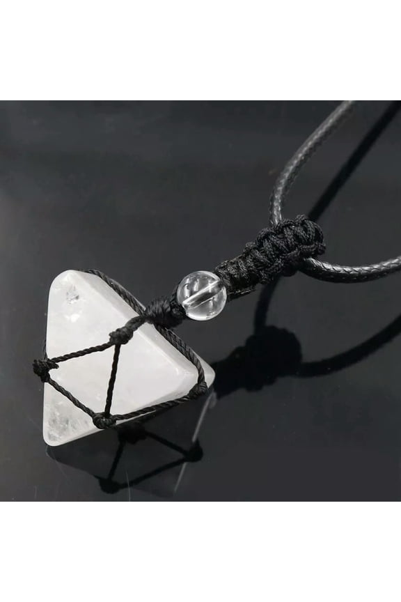 1pc Handcrafted Natural Rock Quartz Stone Crystal Pyramid Pendant Necklace-default