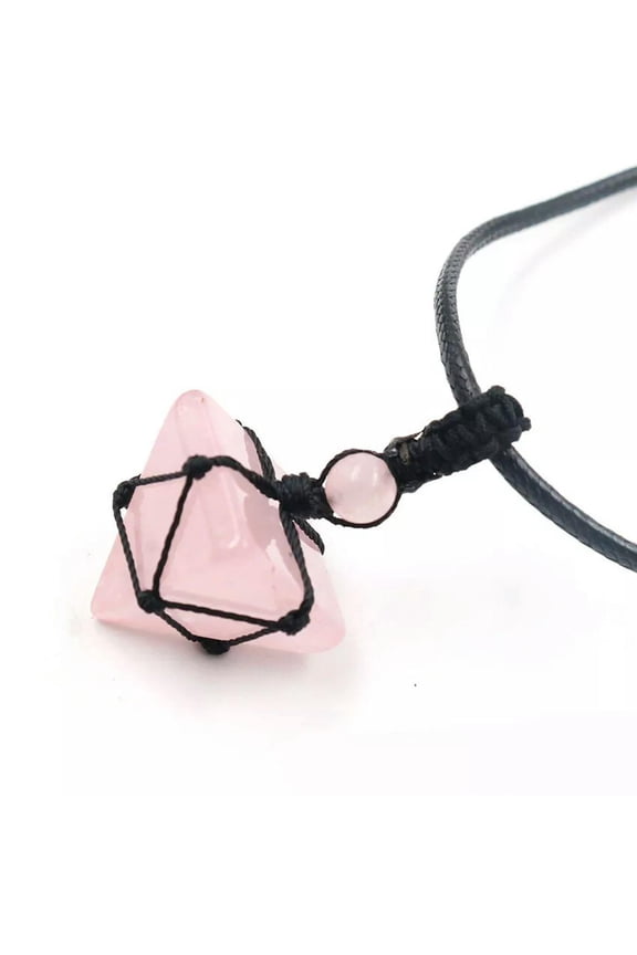 1pc Handcrafted Natural Rose Quartz Stone Crystal Pyramid Pendant Necklace-default