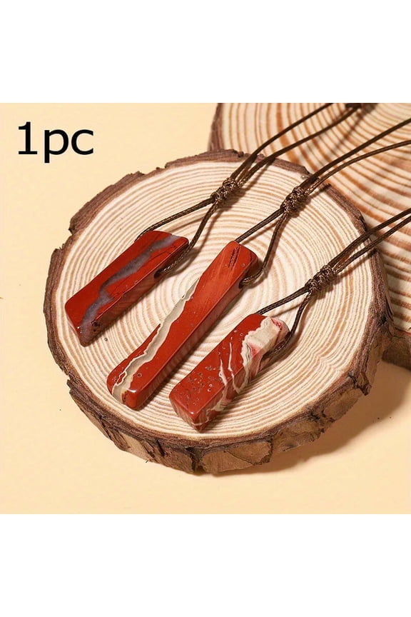 1pc Handwoven Natural Flame Jasper Irregular Stone Crystal Pendant Necklace-default