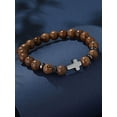 thumbnail image 1 of QQTDFG 1pc Men's Wooden Beaded Bracelet With Cross Pendant-default, 1 of 3