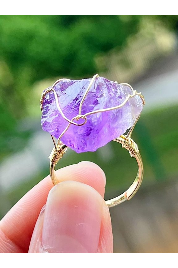 1pc Natural Amethyst Crystal Ring Chakra Reiki Healing Amulet Energy-default