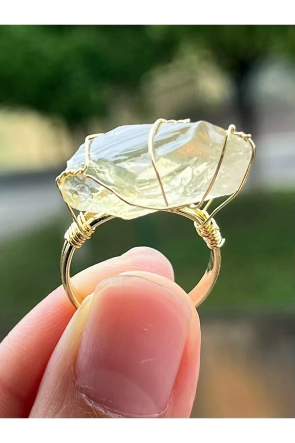 1pc Natural Citrine Crystal Ring Chakra Reiki Healing Amulet Energy-default