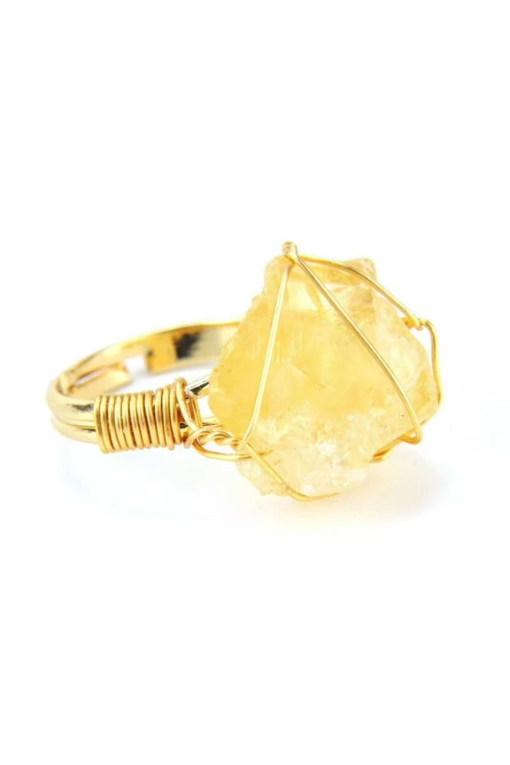 1pc Natural Handmade Winding Rough Citrine Stone Agate Ring Female Adjustable-default