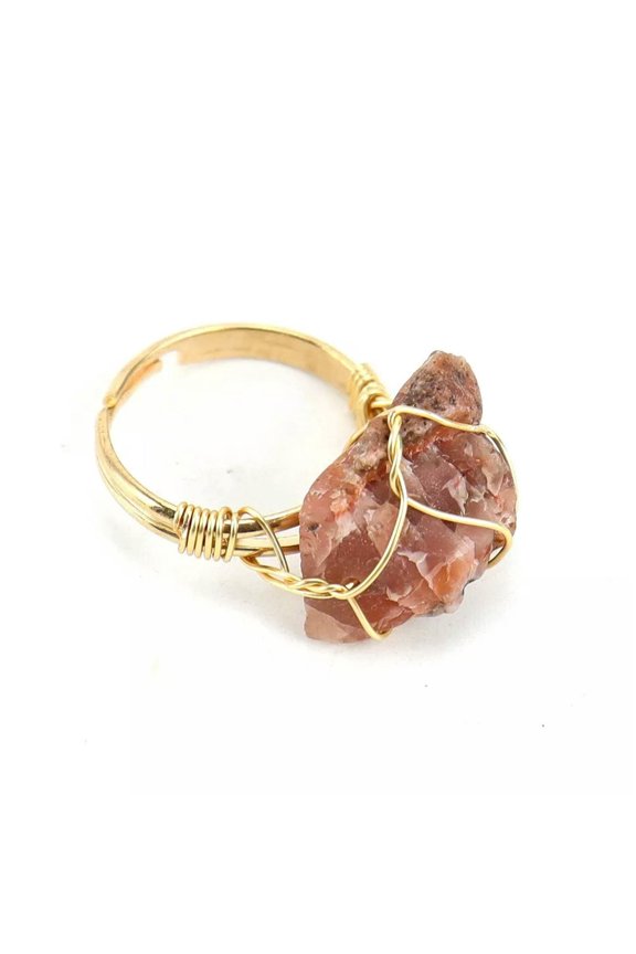 1pc Natural Handmade Winding Rough Red Agate Stone Agate Ring Female Adjustable-default