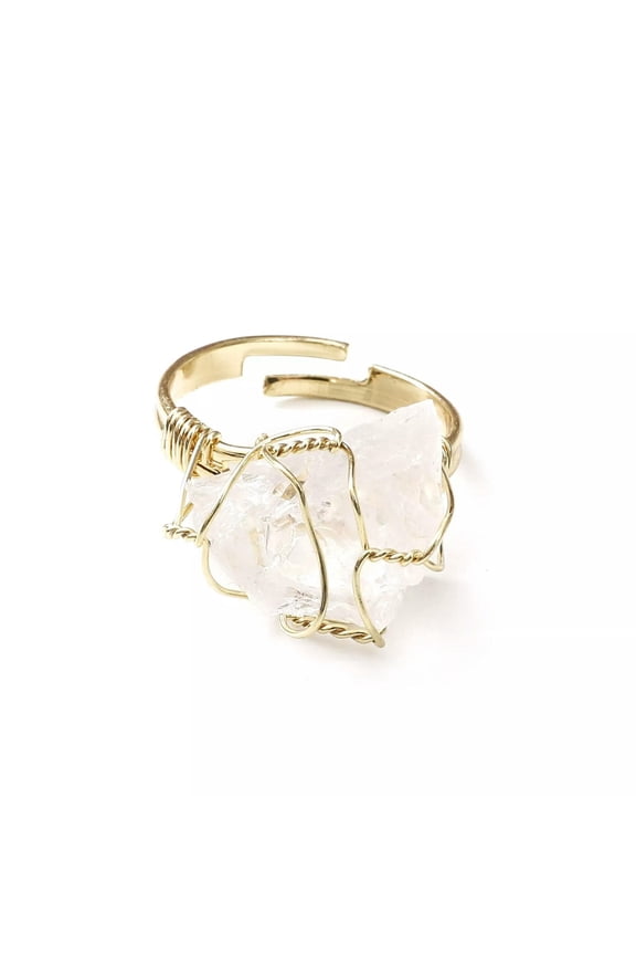1pc Natural Handmade Winding Rough Rock Quartz Stone Ring Female Adjustable-default