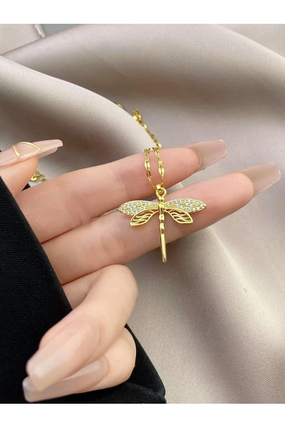 1pc Rhinestone Dragonfly Decor Chain Necklace for Women Jewelry for Women Gift-default