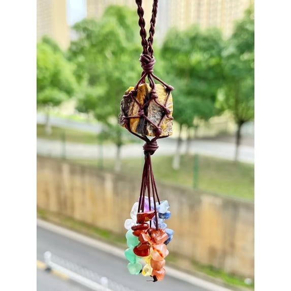 QQTDFG 1pc Tiger Eye Crystal Car Charm Spiritual Healing & Energy Balancing Pendant-default