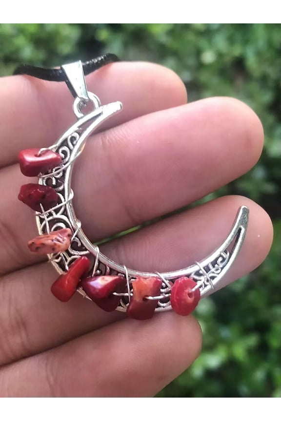 1pcs Healing Flame Jasper Stone Moon Necklace For Creative Birthday Gift-default