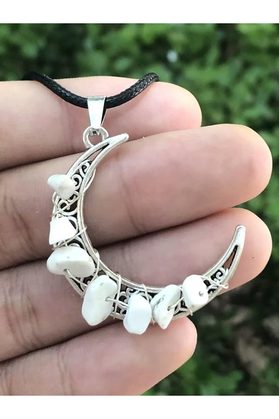 1pcs Healing Howlite Stone Moon Necklace For Creative Birthday Gift-default