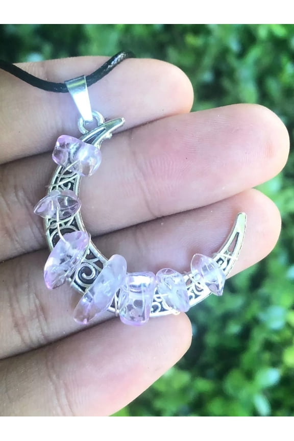 1pcs Healing Purple Crystal Stone Moon Necklace For Creative Birthday Gift-default