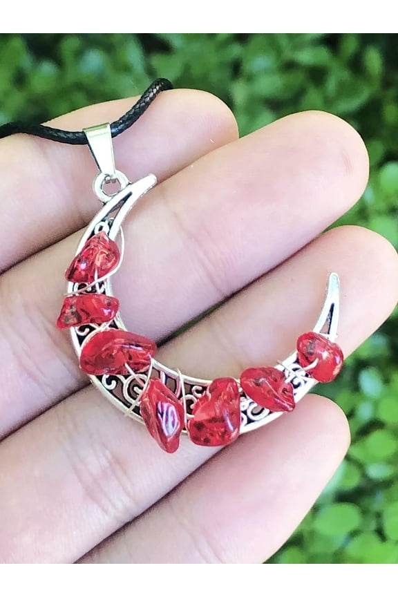 1pcs Healing Red Crystal Stone Moon Necklace For Creative Birthday Gift-default