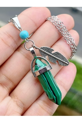 1pcs Malachite Stone Hexagon Point Necklace Chakra Reiki Healing Amulet-default