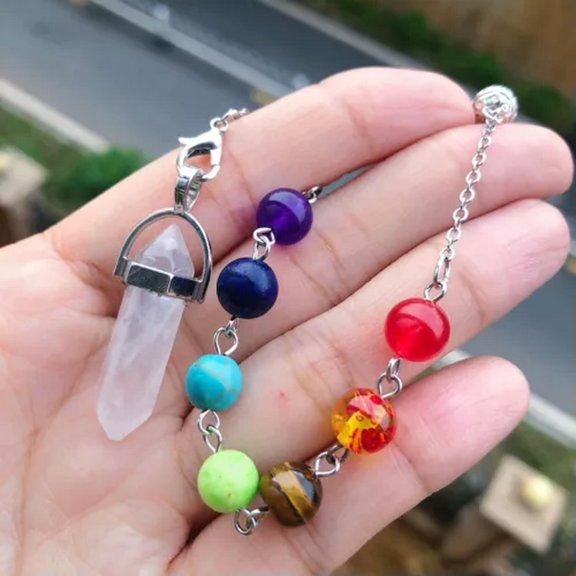 QQTDFG 1pcs Opalite Gemstone 7 Chakra Pendulum Reiki Healing Amulet-Rock Quartz