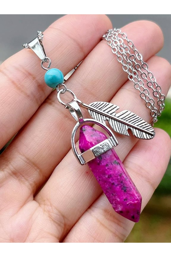 1pcs Rose Red Spot Stone Hexagon Point Necklace Chakra Reiki Healing Amulet-default