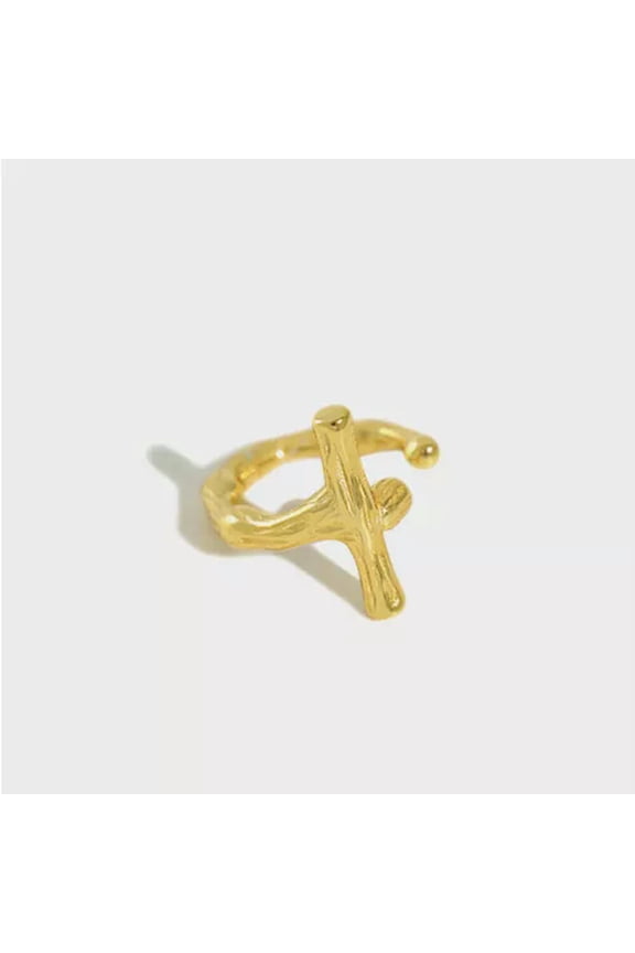 1x 925 Sterling Silver Branch Bar Ear Cuff Clip On SINGLE Earring A4420-Gold