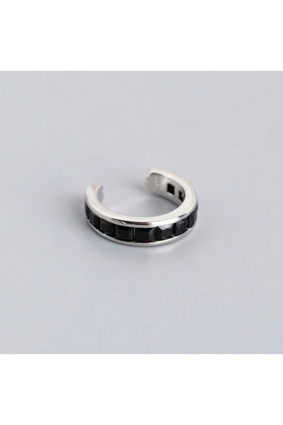 1x Square CZ Ear Cuff, 925 Sterling Silver Clip on No-piercing Earring A1466-I - Silver wtih Black Stone