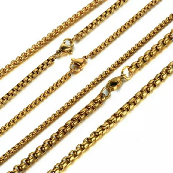 QQTDFG 2/3/4/5/7mm Fashion Women Mens Chain 316L Stainless Steel Rolol Link Necklace-Gold-4mm-26inch or 66cm