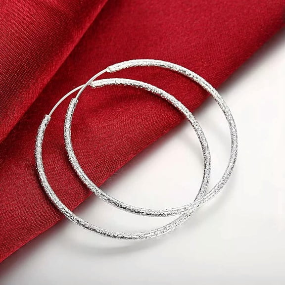 QQTDFG 2 Pairs 925 Silver Large Sandy Circle Women Accessories Earrings Hoop EY044-default
