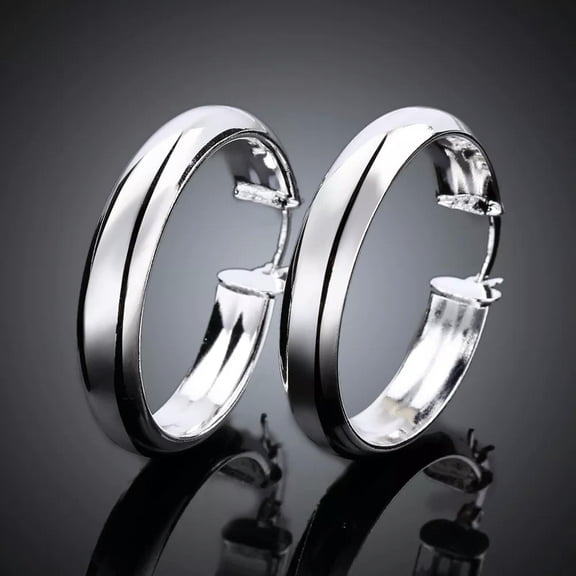 QQTDFG 2 Pairs 925Sterling Silver Solid Silver Smooth Circle Women Hoop Earrings EY595-default