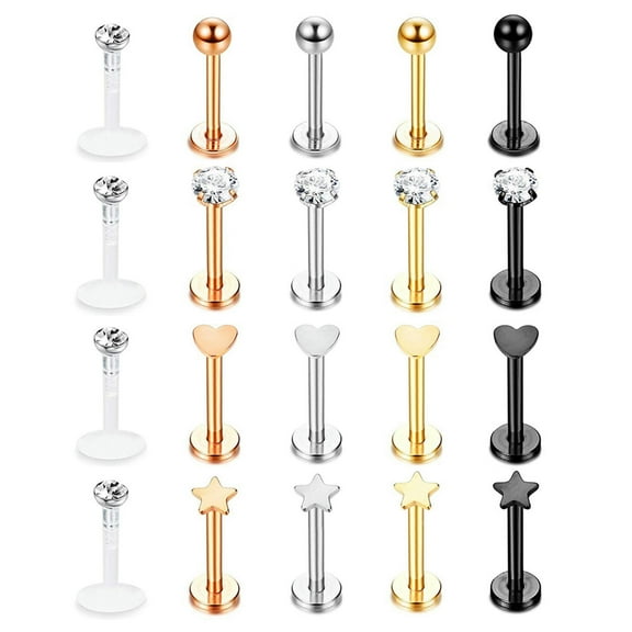 QQTDFG 20 Pcs/lot 16G Surgical Steel Lip Ring Crystal Labret Piercing Cartilage Earring-Multicolor-Style 3