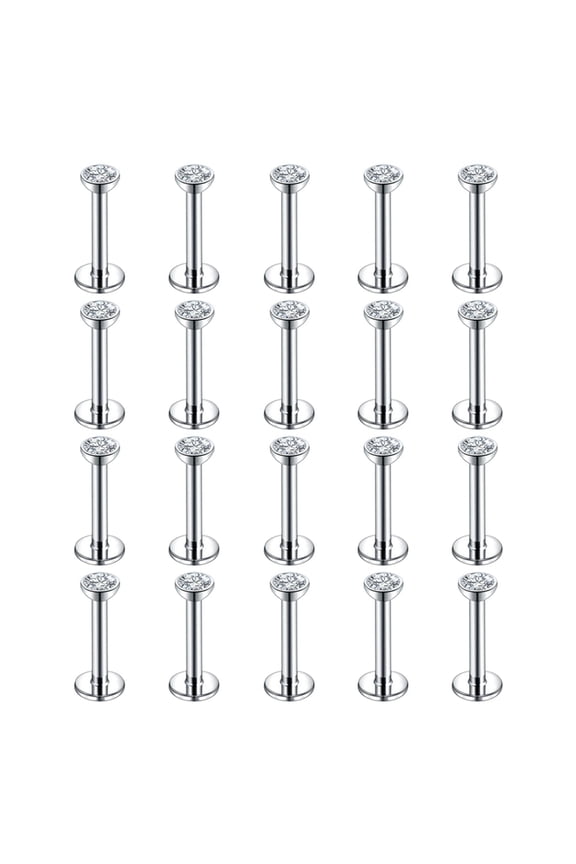 20 Pcs/lot 16G Surgical Steel Lip Ring Crystal Labret Piercing Cartilage Earring-Silver-Style 1