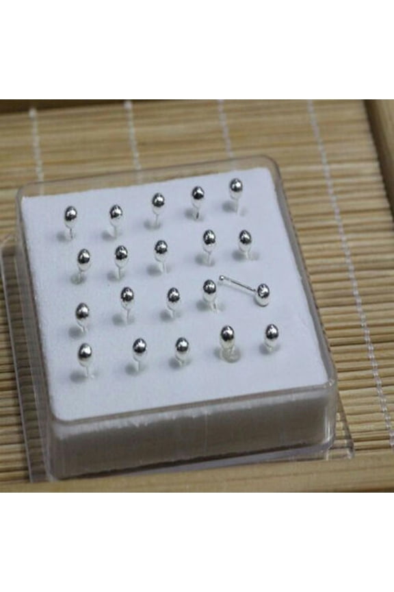 20PCS Solid Sterling silver 2MM/3MM Beads Straight Bar Rod Nose Stud Wholesale-3MM