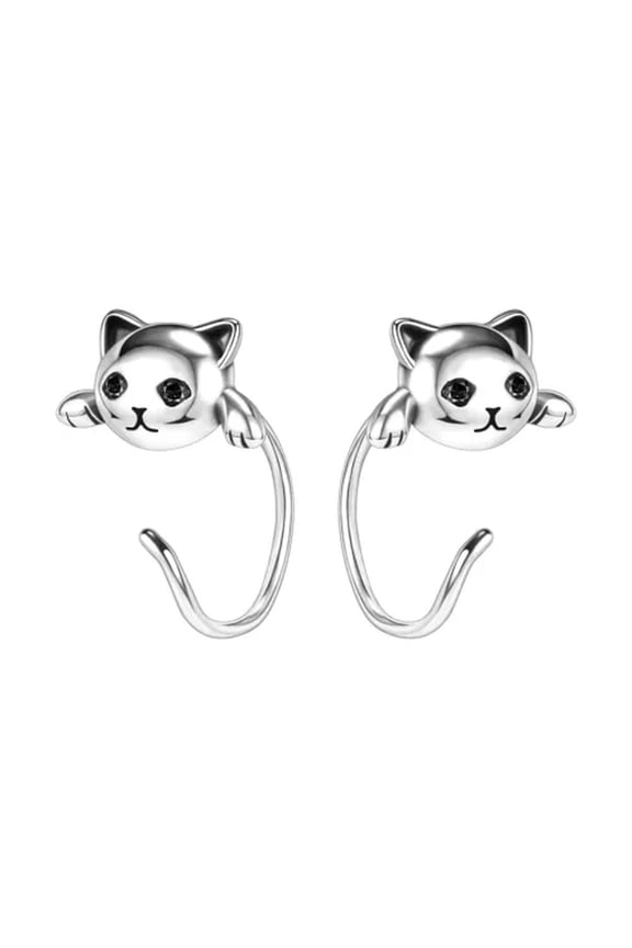 20g Cute Cat Earrings 925 Sterling Silver Huggie Earrings Nose Piercings Jewelry-Silver