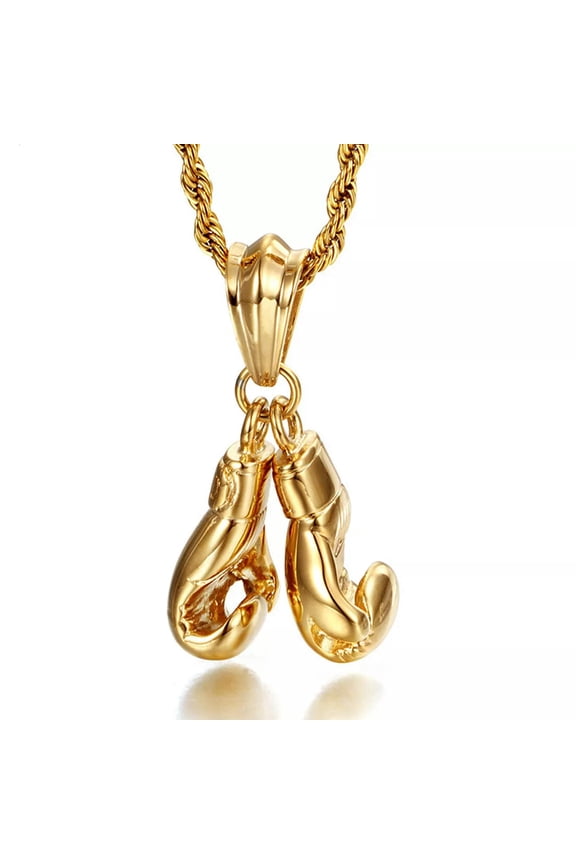 24" Cool Stainless Steel Charm Boxing Glove Pendant Chain Necklace Men Gold Tone-default