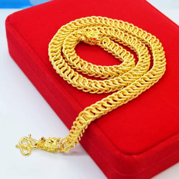 QQTDFG 24K Yellow Gold Plated Dragon Head Snake Bone Cool Men's Chains Necklace 9mm 24"-default
