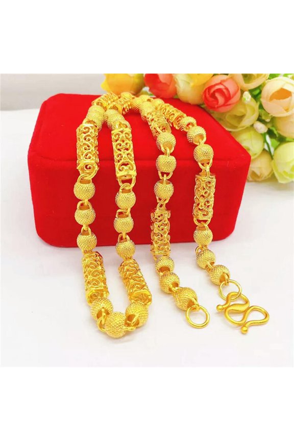 24K Yellow Gold Plated lucky Auspicious Clouds Beads Chains Necklace 8mm 24"-default
