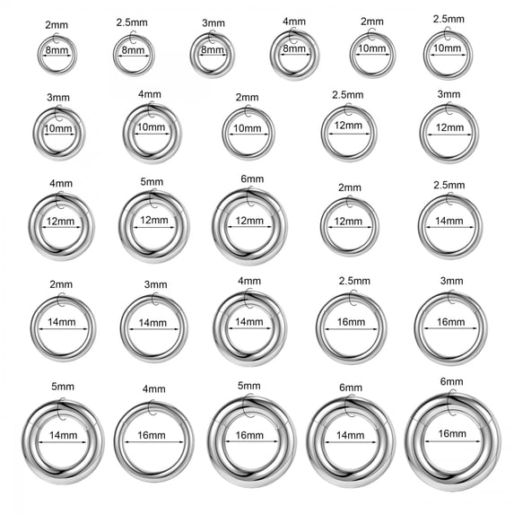 QQTDFG 2G-12G Titanium Hinged Large Septum Ring Clicker Ear Gauge Hoop Earring Jewelry-Silver-3*8mm