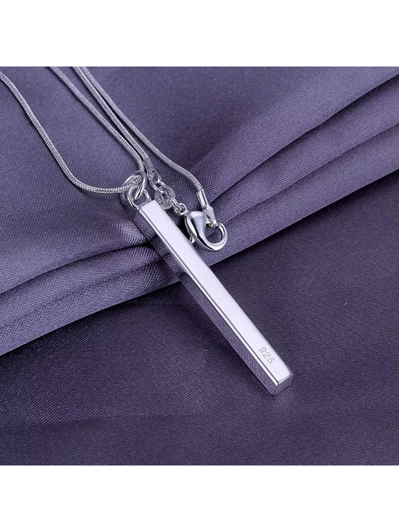 2PCS 925Sterling Silver Jewelry Smooth Bar Pendant Men's Women's Necklace YP222-default