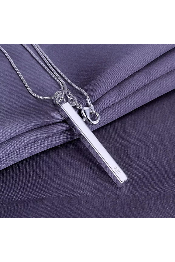 2PCS 925Sterling Silver Jewelry Smooth Bar Pendant Men's Women's Necklace YP222-default