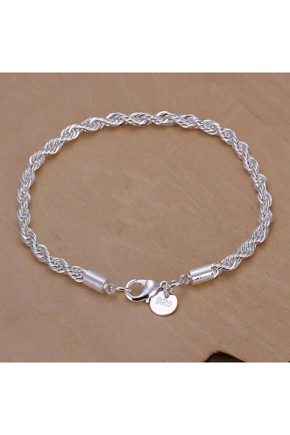 2PCS Women's 925 Sterling Solid Silver Bracelet Size 8 Inches 4MM lobster WH27-default