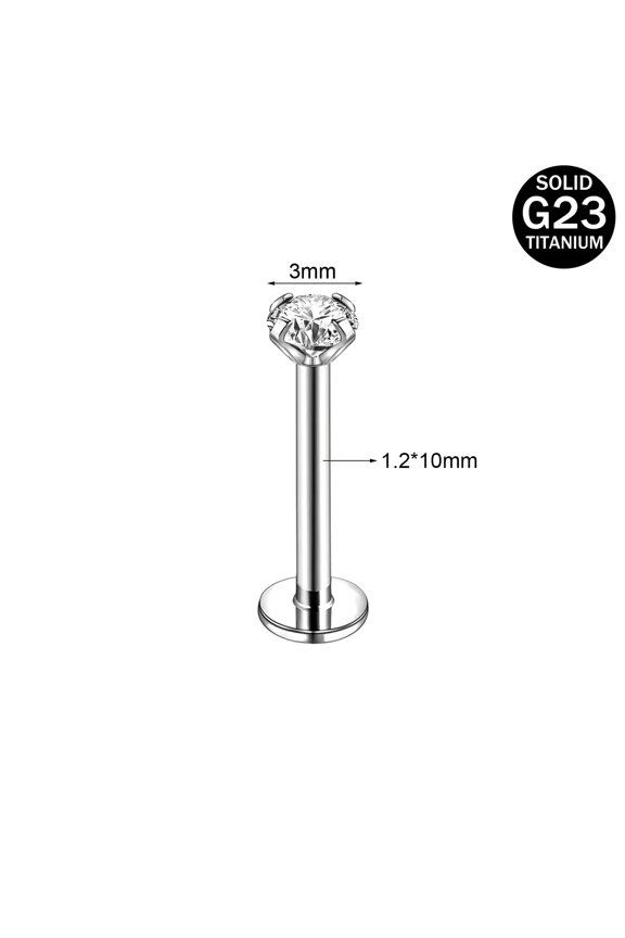 2Pcs 16G Titanium Steel Lip Rings Round CZ Thread Labret Stud Ear Helix Piercing-1.2*10*3mm