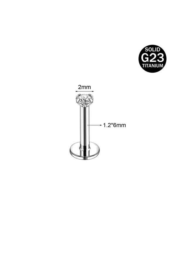 2Pcs 16G Titanium Steel Lip Rings Round CZ Thread Labret Stud Ear Helix Piercing-1.2*6*2mm