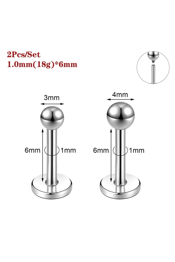 2Pcs Stainless Steel Labret Lip Ring Helix Earring Lip Piercing Jewelry 6/8/10mm-1.0mm(18g)*6mm
