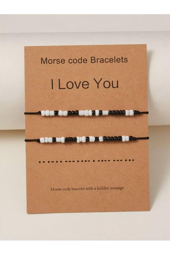 2pcs Bead Decor Morse Code I Love You Couple Bracelet Women Bracelet Stackable-default