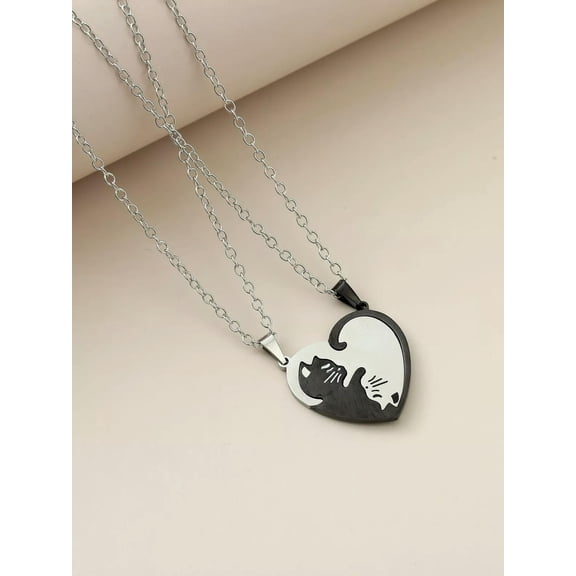 QQTDFG 2pcs Cat Charm Necklace for Couples for Women Jewelry for Women Gift for Her-default