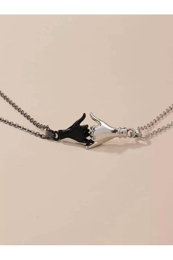 2pcs Couple Hand Pendant Necklace for Couples Friendship Necklace Creative-default